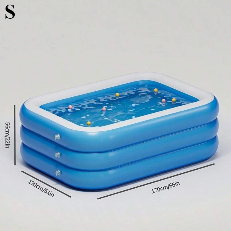 Beach Camp Three Ring Raised and Thickened Single Bottom Square Family Inflatable Swimming Pool Blue and White Large Home Swimming Pools