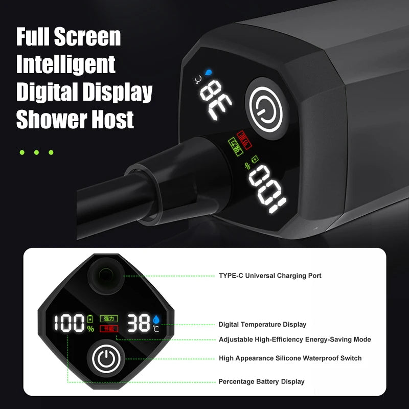 Beach Camp Portable Camping Shower Pump 6000mAh Rechargeable Camping Shower with Intelligent LED Display Waterproof Shower Kit
