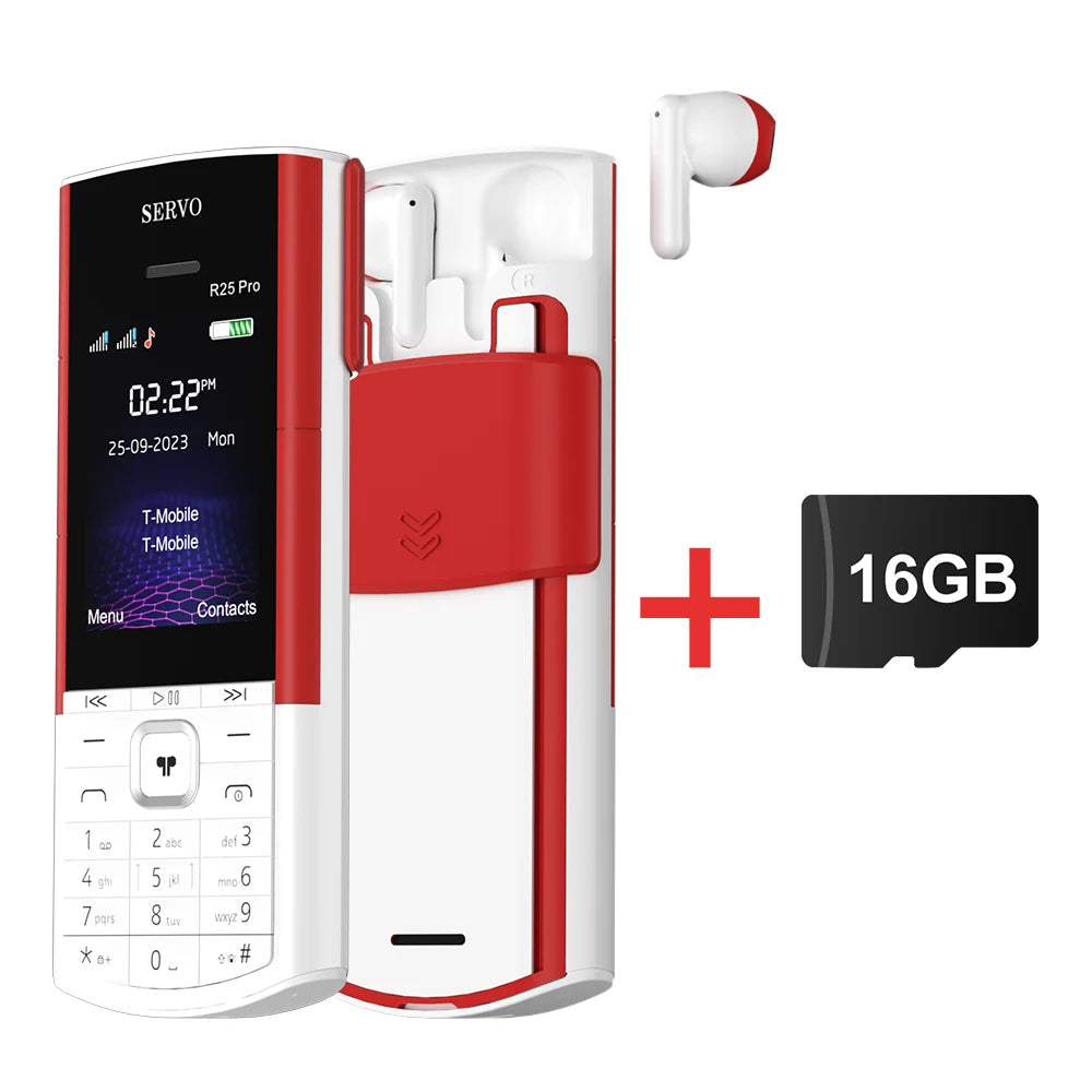 SERVO R25 PRO Button Mobile Phone Built-in TWS Earphones Dual SIM Standby Speed Dial Blacklist FM Radio 2G GSM Feature Cellphone