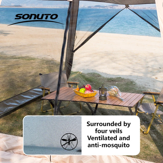 Beach Camp Large Camping Tent 4-8 Person, Waterproof Windproof Sun Shelter, Instant Setup 210D Oxford Fabric for Beach Picnic Summer