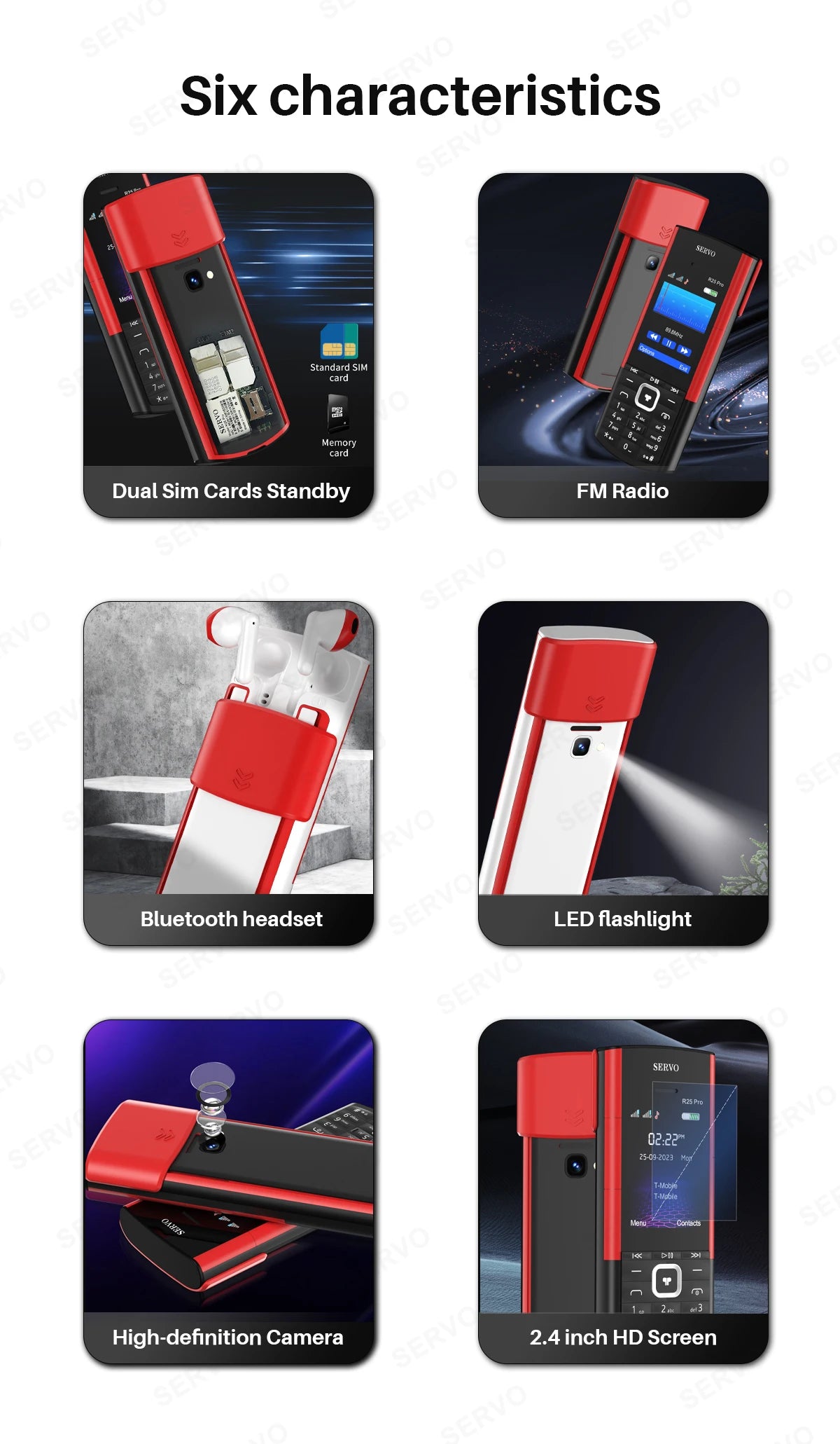 SERVO R25 PRO Button Mobile Phone Built-in TWS Earphones Dual SIM Standby Speed Dial Blacklist FM Radio 2G GSM Feature Cellphone