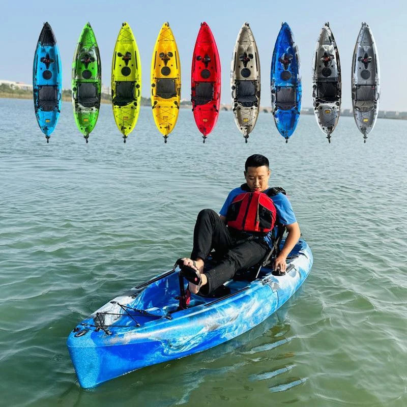 Beach Camp Portable LLDPE Kayak with Split Hard Shell, Electric/Pedal-Driven Canoe for Solo/Tandem Lake/Sea Adventures, Modular Assembly