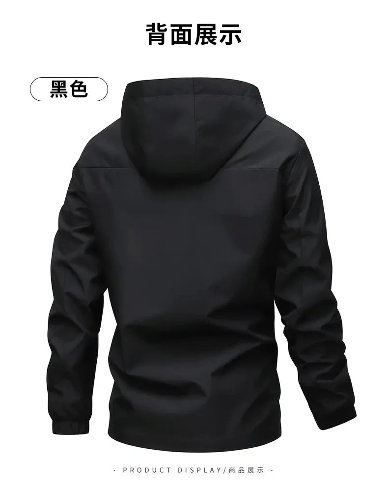 Beach Camp Outdoor Men's Jacket Windbreaker Coats Brand Printed Detachable Cap Zipper Pocket Camping Clothing