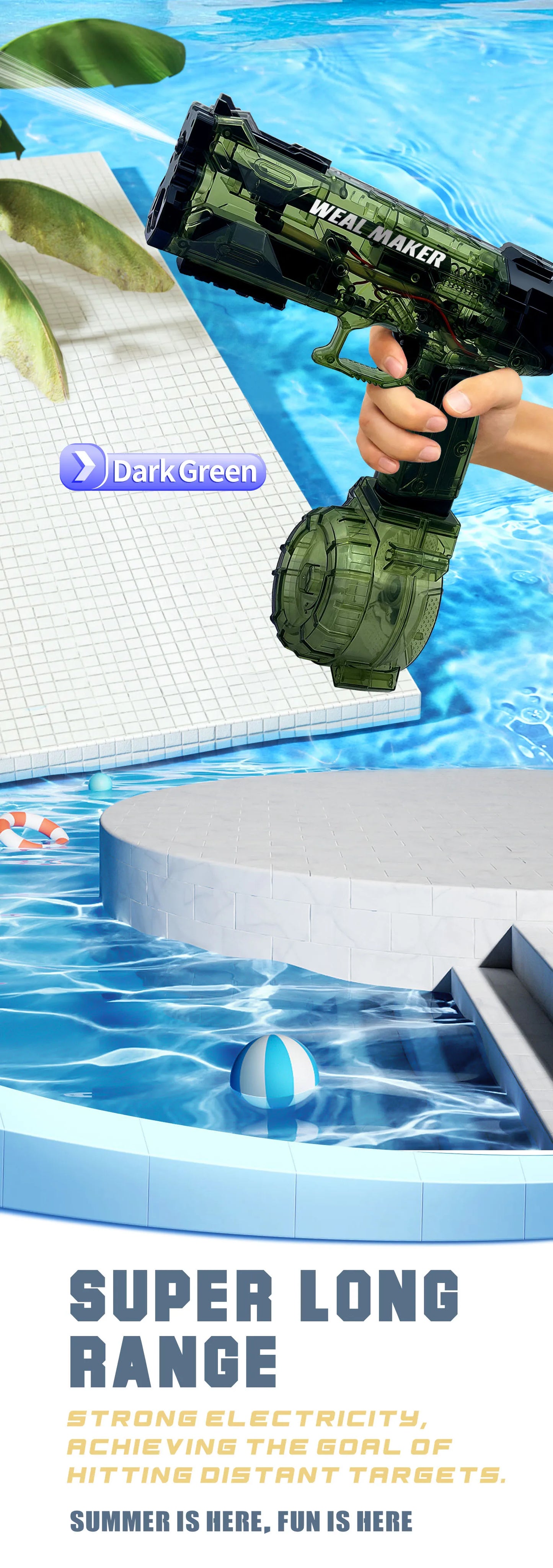 Beach Camp Electric Water Gun 2025 New Pool Beach Toys for Kids Electric Water Pistol Toy Automatic Squirt Water Gun Transparent Continuous Blaster Gifts