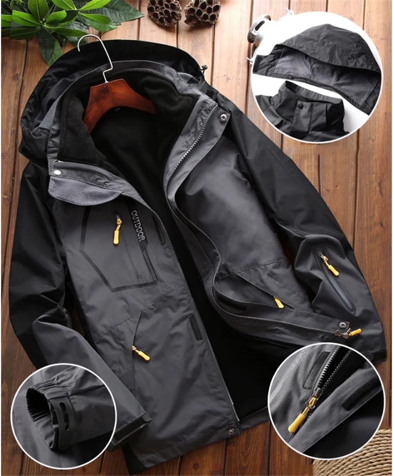Beach Camp Sportwear Ski Camping Jacket Windbreak Waterproof Outdoor Coat Men Climbing Hiking Coats Winter 3 in 1 Fleece Lining Warm Jacket