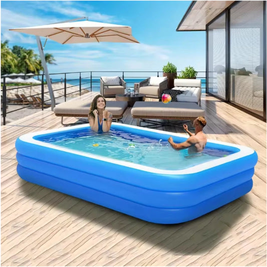 Beach Camp Three Ring Raised and Thickened Single Bottom Square Family Inflatable Swimming Pool Blue and White Large Home Swimming Pools