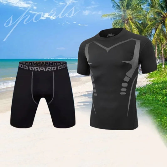 Men's swimming suit set, five-inch swimming trunks for hot spring soaking, two-piece elastic swimsuit set