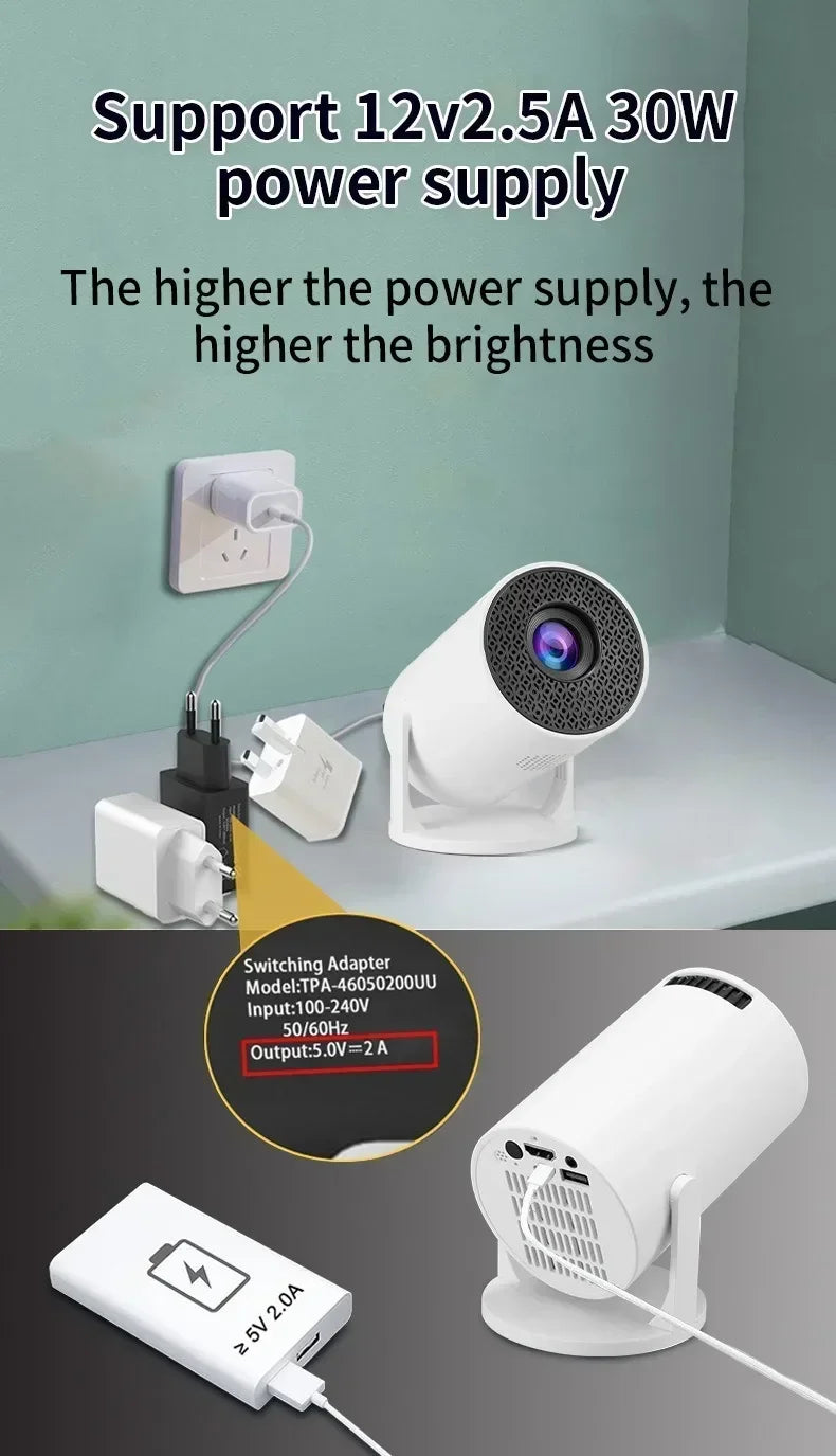 Beach Camp Outdoor Movie Projector 1080P LED, 270° Adjustable Angle, Support USB/TV Box/Phone/PC for Camping