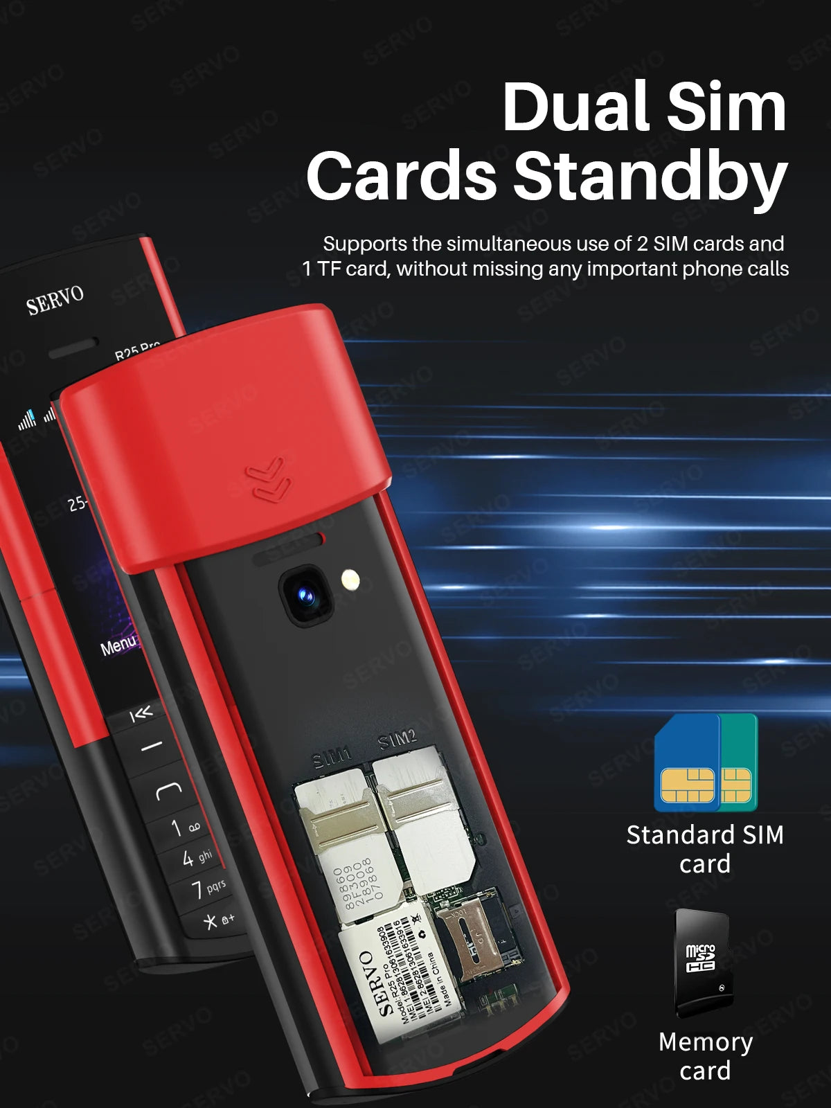 SERVO R25 PRO Button Mobile Phone Built-in TWS Earphones Dual SIM Standby Speed Dial Blacklist FM Radio 2G GSM Feature Cellphone