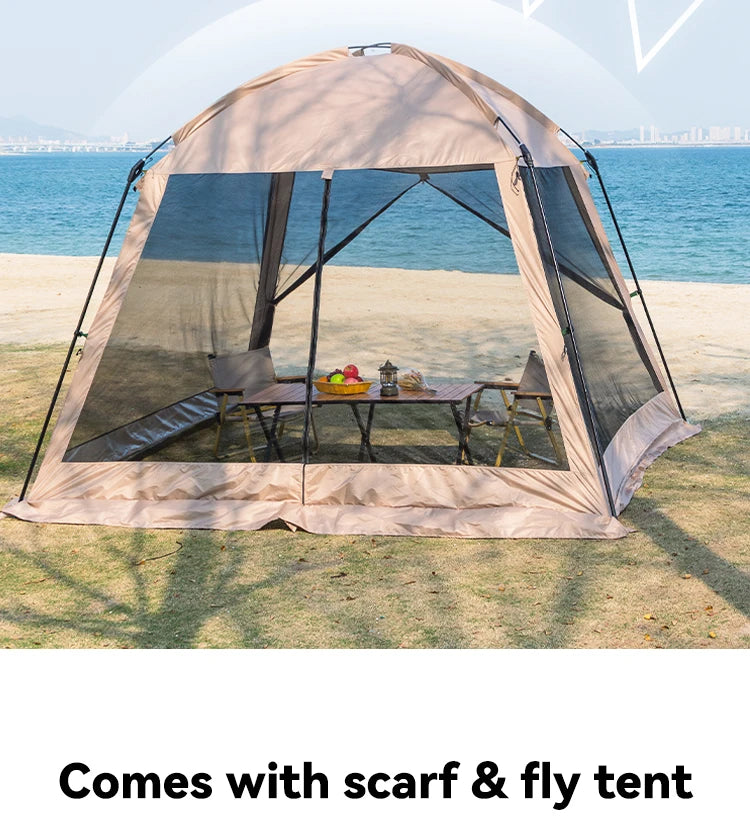Beach Camp Large Camping Tent 4-8 Person, Waterproof Windproof Sun Shelter, Instant Setup 210D Oxford Fabric for Beach Picnic Summer