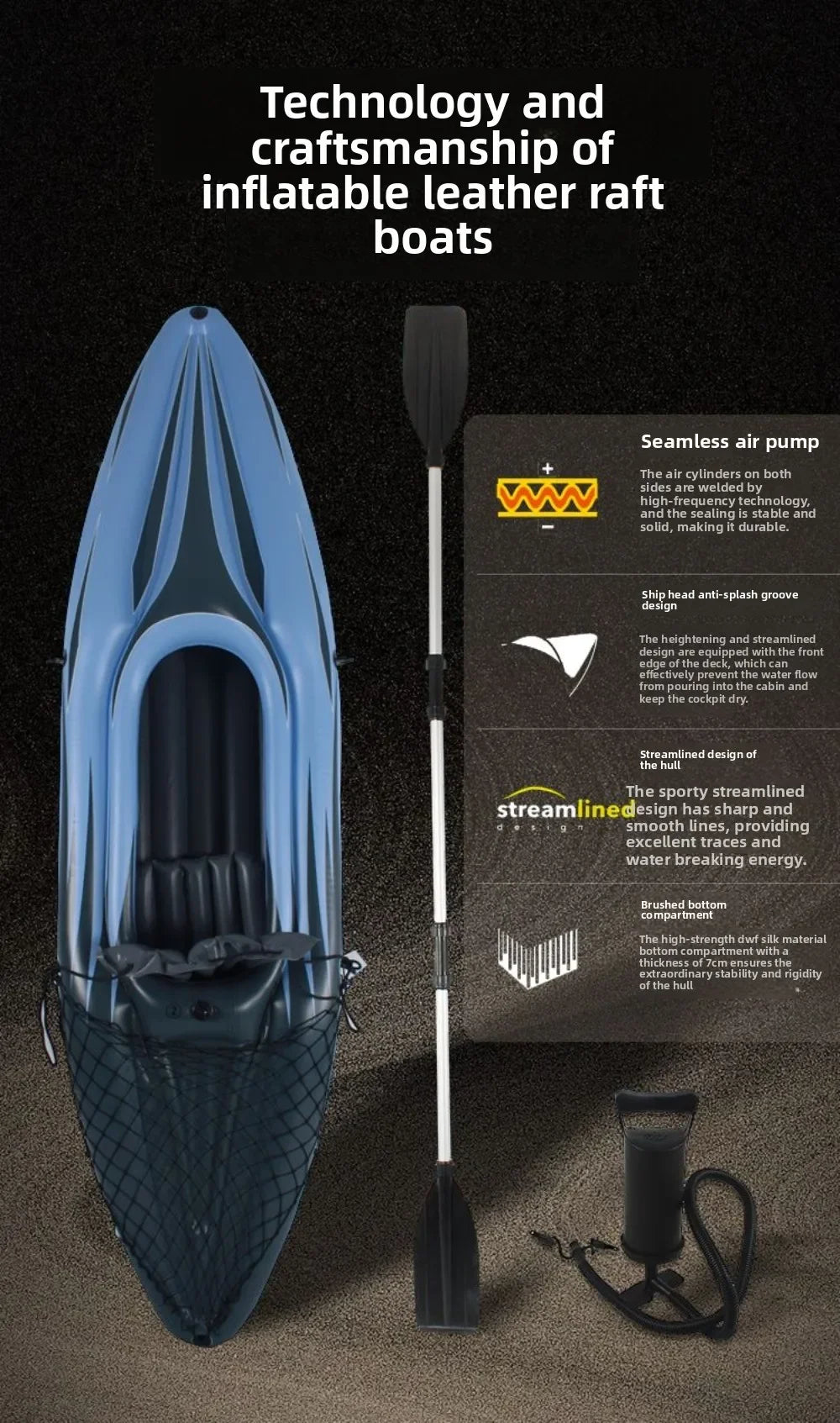 Beach Camp Single Kayak Inflatable B oat Wear-resistant Assault Boat Double Fishing Bo at Thickened Rubber Boat Folding Canoe Rafting